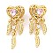 Rack Plating Alloy Pave Light Padparadscha Rhinestone Heart with Feather European Dangle Charms, Large Hole Pendants, Cadmium Free & Nickel Free & Lead Free, Golden, 32.5x11.5x10.5mm, Hole: 4.7mm