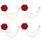 Polyester Rose Flower Lapel Pin Backs, Hanging Chain Brooch for Women, FireBrick, 150mm