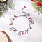 304 Stainless Steel & Alloy Rhinestone Charms Bracelets, Wave Bar Link Chains Bracelets for Women, Heart & Snowflake, with Glass, Red, 7-1/2 inch(19cm)