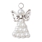 Pearlized Glass Pearl Bead Pendants, Angel Charms, with Alloy Wings and Copper Wire, White, 32x18x6mm, Hole: 4mm