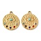 Ion Plating(IP) 304 Stainless Steel Pendants, with Colorful Rhinestones, Flat Round with Eye Charm, Real 18K Gold Plated, 21x18x3.5mm