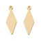 Brass Pendants, Rhombus Charms, Real 18K Gold Plated, 16x5.5x1mm, Hole: 1mm