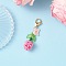 Flower Bud Glass Pearl & Seed Beads Pendant Decorations, with Acrylic Charms and 304 Stainless Steel Lobster Claw Clasps, Pink, 52mm