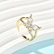 Brass Micro Pave Clear Cubic Zirconia Cuff Rings for Women, Real 18K Gold Plated, Butterfly, 0.41 inch(1.05cm)