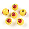 Printed Wood European Beads, Large Hole Beads, Round, Yellow, 16~16.5x14.5~15mm, Hole: 4mm