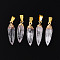Natural Quartz Crystal Pendants, Bullet Charms with Golden Color Brass Findings, Faceted, 24.5~28.5x7~9mm, Hole: 7.5x3.5mm