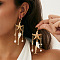 Alloy Plastic Pearl Dangle Stud Earrings, with Iron & Natural Shell, Starfish, Golden, 80x35mm