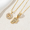 2Pcs 2 Styles Brass Pave Clear Cubic Zirconia Initial Pendant Necklace Sets, Golden, Letter F, 17.72 inch(45cm), 1pc/style