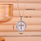 Brass Micro Pave Clear Cubic Zirconia Flat Round Cross Pendant Necklaces for Women, with Natural Shell, Silver, 15.75 inch(40cm)