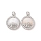 Brass Pendants Pave Shell, with Clear Cubic Zirconia, Eye, Platinum, 18x16x3.5mm, Hole: 3mm