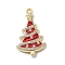 Alloy Enamel Pendants with Rhinestone, Christmas Tree, Golden, Red, 35x20x3mm, Hole: 1.9mm
