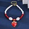 Strawberry Brass Micro Pave Clear Cubic Zirconia Charm Bracelets, Plastic Pearl Beads Bracelets for Women, with Enamel, Cadmium Free & Lead Free, Long-Lasting Plated, Rack Plating, Real 18K Gold Plated, 7-5/8 inch(19.4cm)