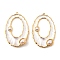 304 Stainless Steel Enamel Pendants, with ABS Imitation Pearl, Oval Charm, Golden, White, 46x30x6mm, Hole: 1.4mm