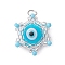 Beaded Star Eye Charms, Loom Pattern Glass Seed Beads Pendants, with Lampwork, Jump Rings, Light Sky Blue, 17.5x15.5x8.5mm, Hole: 2.5mm