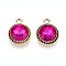 K5 Glass Pendants, Flat Round, Faceted, with Alloy Findings, Light Gold, Deep Pink, 17~17.7x14x5.2~6mm, Hole: 2mm