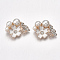Alloy Rhinestone Cabochons, with ABS Plastic Imitation Pearl and Enamel, Flower, Light Gold, 16.5x23x9mm