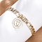 304 Stainless Steel Flat Round with Girl Charm Bracelets, Curb Chain Bracelets for Women, with Shell, Ion Plating(IP), Golden, 6-7/8 inch(17.6cm)