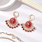 Handmade Evil Eye Lampwork Leberback Earrings, with Glass Seed Beads, Golden, Red, 37x29mm