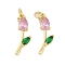Rack Plating Brass Micro Pave Cubic Zirconia Pendants, Long-Lasting Plated, Lead Free & Cadmium Free, with Jump Ring, Flower Charms, Pink, 23x8.5x4mm