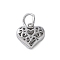 925 Sterling Silver 3D Hollow Flower Heart Charms, with Jump Rings and 925 Stamp, Rhodium Plated, Platinum, 9x9.5x3.5mm, Hole: 4.8mm