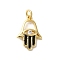 Rack Plating Brass Cubic Zirconia Charms, with Enamel, with Jump Ring, Cadmium Free & Lead Free, Long-Lasting Plated, Hamsa Hand, Real 18K Gold Plated, Black, 14x10.5x2mm, Hole: 1.5mm