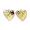 Inner Dried Flower Transparent Resin Pendants, with Brass Finding, Heart Charms, Yellow, 25.5x25.5x11mm, Hole: 1.8mm