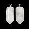 Natural Quartz Crystal Perfume Bottle Pendants, Rock Crystal Faceted Bullet Bottle Charms with 304 Stainless Steel Screw Bails, Stainless Steel Color, 42~44x16~16.5x14~14.5mm, Hole: 2.5mm