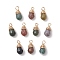 Copper Wire Wrapped Natural Indian Agate Faceted Teardrop Charms, Golden, 14~14.5x6.5mm, Hole: 2.5mm