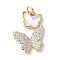 Brass Micro Pave Cubic Zirconia and Glass Pendants, Butterfly Charms, Rack Plating, Long-Lasting Plated, Cadmium Free & Lead Free, with Jump Ring, Real 18K Gold Plated, 19.5x14.5x5.5mm, Hole: 3.5mm