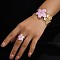 Flower Iron Enamel Cuff Bangles & Cuff Rings Sets for Women, Golden, Pearl Pink, Inner Diameter: 60mm & 18mm
