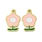 304 Stainless Steel Charms, with Enamel, Flower with Smiling Face Charm, Real 14K Gold Plated, Pink, 13x8x1mm, Hole: 1mm