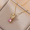 304 Stainless Steel Rhinestone Butterfly Teardrop Pendant Necklaces for Women, Golden, Rose, 17.72 inch(45cm)