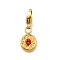 304 Stainless Steel Pendants Decoration, with Rhinestone & Lobster Claw Clasps, Ion Plating(IP), Flat Round, Real 14K Gold Plated, Hyacinth, 12.5x9x2.5mm