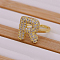 Brass Micro Pave Clear Cubic Zirconia Initial Cuff Rings, Golden, Letter R, Inner Diameter: Adjustable