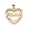Mother's Day Brass Micro Pave Cubic Zirconia Pendants, with Word Mama, Real 18K Gold Plated, Heart, 21x20.5x3.5mm, Hole: 3.5x3mm