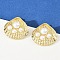 Brass Shell Shape Stud Earrings, with Plastic Imitation Pearl, Cadmium Free & Lead Free, Rack Plating, Long-Lasting Plated, Real 18K Gold Plated, 26x30mm