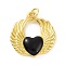 Rack Plating Brass Enamel Pendants, with Jump Ring, Long-Lasting Plated, Real 18K Gold Plated, Cadmium Free & Lead Free, Wing with Heart Charm, Black, 20.5x19x3.5mm, Jump Ring: 5x0.8mm, Inner Diameter: 3.5mm