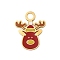 Christmas 304 Stainless Steel Enamel Pendants, Cadmium Free & Lead Free, Elk, 15.5x12x0.8mm, Hole: 2.5mm