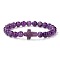 Natural Amethyst Round Beads Stretch Bracelets, Cross Jewelry for Women