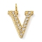 Ion Plating(IP) 304 Stainless Steel Micro Pave Cubic Zirconia Pendants, Golden, Letter A~Z Charms, Letter V, 13x9.5x2mm, Hole: 2mm
