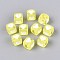 Spray Painted Transparent Acrylic Beads, Cube with Heart, Champagne Yellow, 7x6.5x6.5mm, Hole: 3.8~4mm,  about 2270pcs/500g
