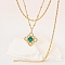 2Pcs Brass Green Cubic Zirconia Pendant Double Layer Necklaces, Golden, Flower, 17.72 inch(45cm)
