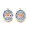 Ion Plating(IP) 304 Stainless Steel Rhinestone Pendants, with Enamel, Oval & Flower, Real 18K Gold Plated, Light Blue, 21x14.5x2.5mm, Hole: 1.6mm