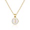 Alloy White Enamel Flat Round with Letter Pendant Necklaces, Golden, Letter I, 17.32 inch(44cm)