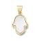 Brass Palm Pendants, with Shell, Hamsa Hand, Real 16K Gold Plated, 16.5x12x2mm, Hole: 5mm