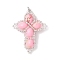 Dyed Synthetic Imperial Jasper with Glass Seed Beaded Pendants, Cross Charms with 304 Stainless Steel Jump Rings, Stainless Steel Color, Pink, 37x28x8.5mm, Hole: 3mm