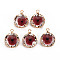 Transparent Glass Pendants, with Brass Prong Settings, Faceted, Flat Round with Evil Eye, Light Gold, Brown, 17x13x6mm, Hole: 1.8mm