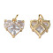 Brass Micro Pave Clear Cubic Zirconia Pendants, with Jump Rings, Nickel Free, Real 18K Gold Plated, Heart, Clear, 12x12x3.5mm, Jump Ring: 5x1mm, 3mm inner diameter