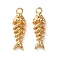 Ocean Brass Pendants, Fishbone Charms, Real 18K Gold Plated, 18x5x4mm, Hole: 1.6mm