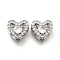 Brass Micro Pave Clear Cubic Zirconia and Glass Multi-Strand Links, Heart, Real Platinum Plated, 9x10x6.5mm, Hole: 1.8mm